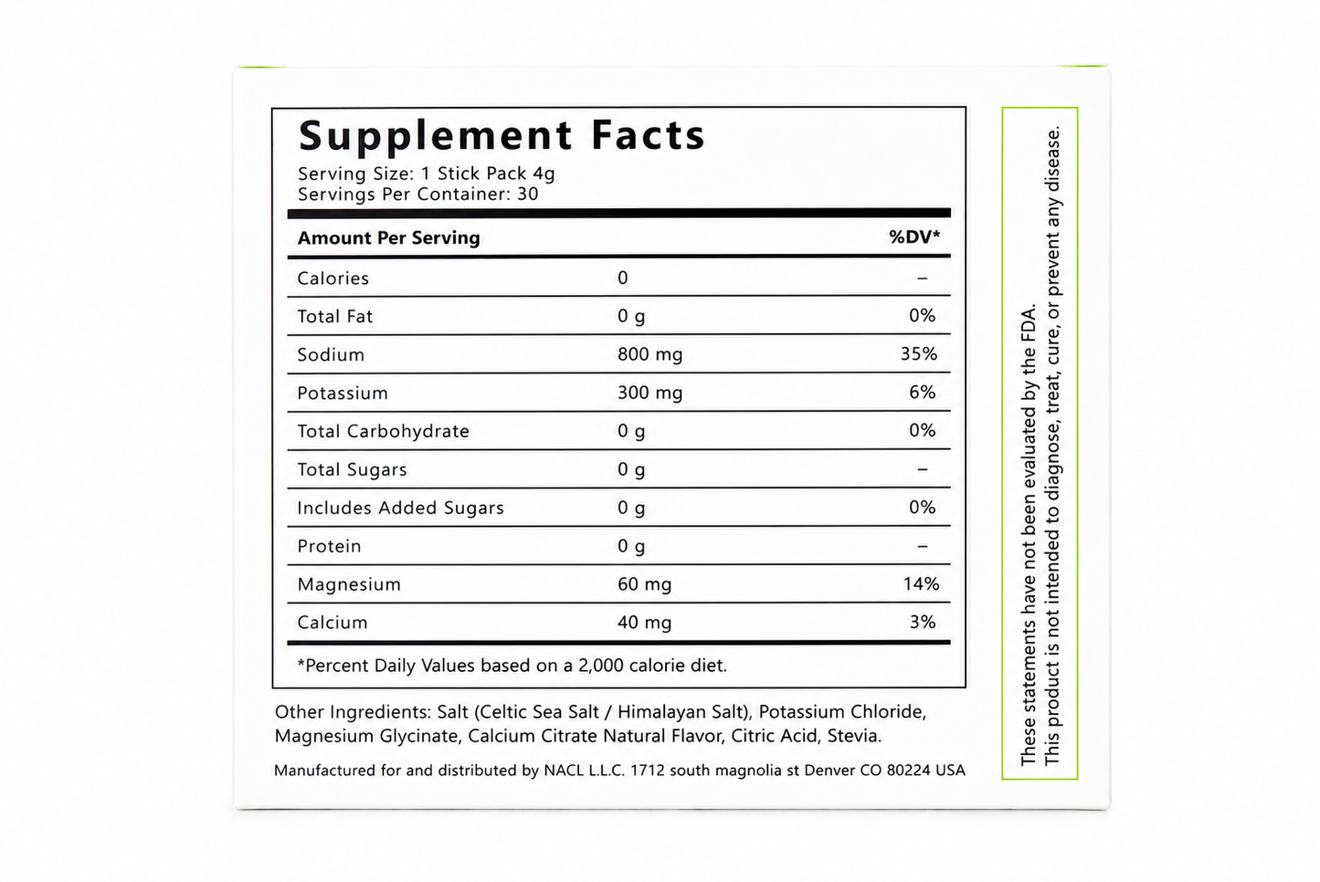 NACL+ Electrolytes Lemon Lime Flavor (30 sticks)