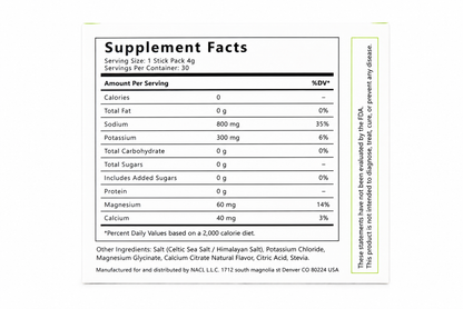 NACL+ Electrolytes Lemon Lime Flavor (30 sticks)