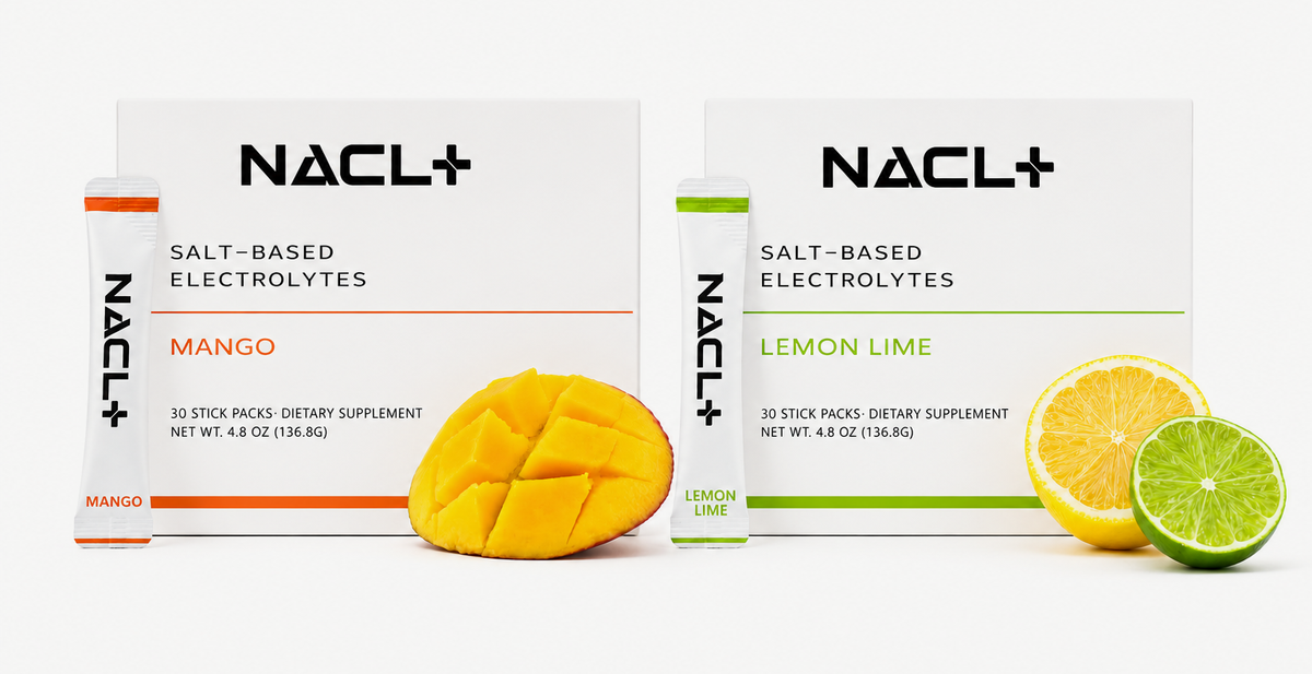 NACL+ Mango and Lemon Lime boxes with fruit